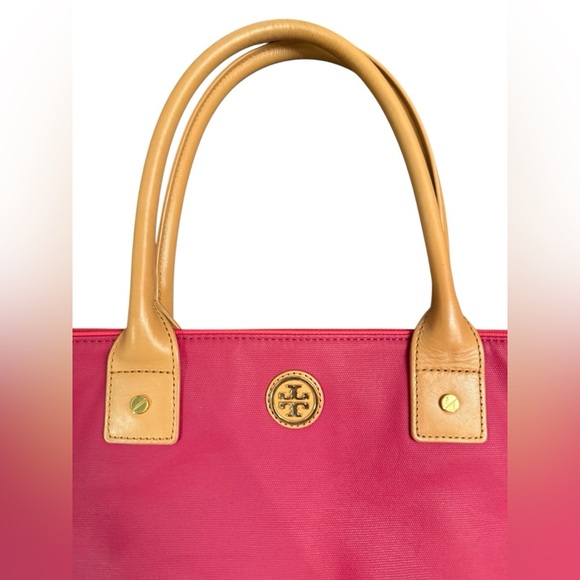 Tory Burch JAYDEN Dipped Canvas Leather Tote Medium Bag Red Auburn Carmine - Picture 7 of 10